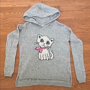 Abercrombie girls long sleeve grey heather hooded sweater w/cat, XL